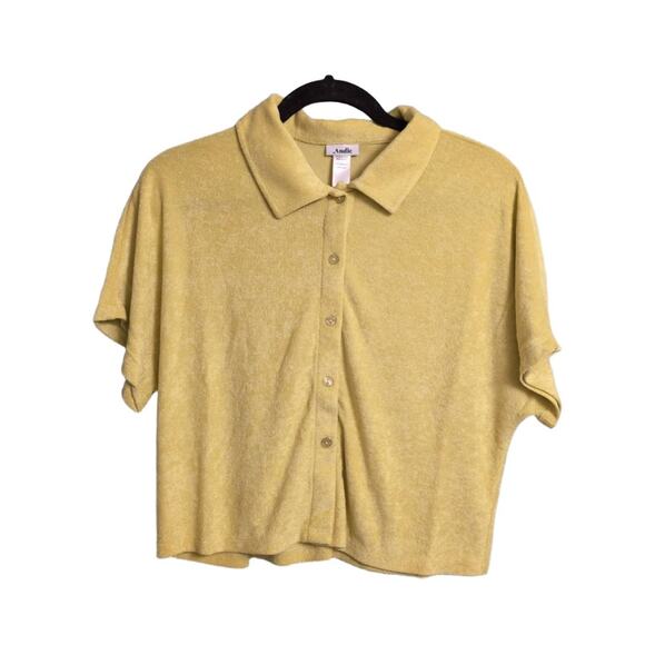 Andie Tops - NWT Andie Cropped Button Up Honeysuckle Yellow Terry Resort Beach Shirt M